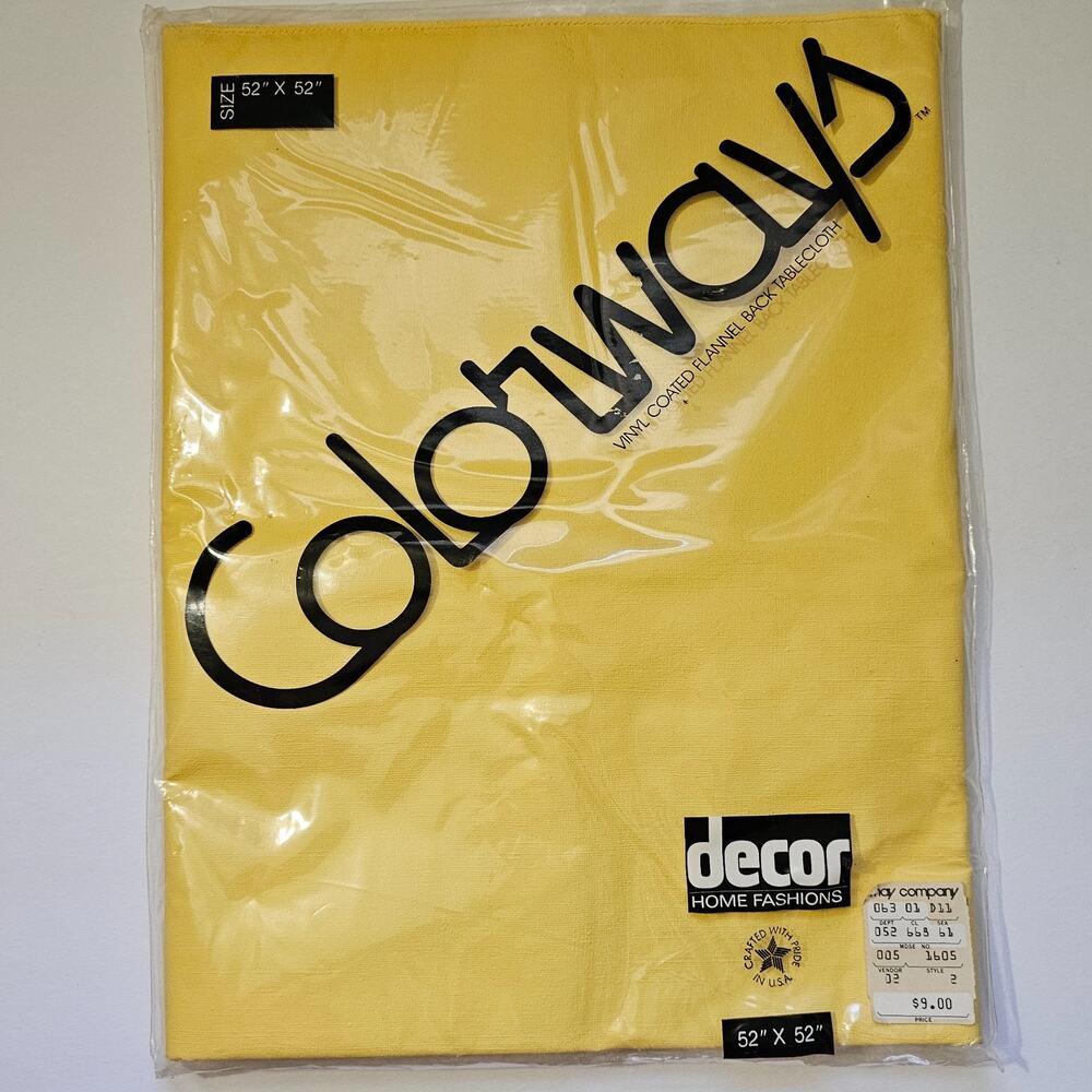 Decor Home Colorways Yellow Vinyl Tablecloth 52"x52" Square Flannel Back NOS NEW